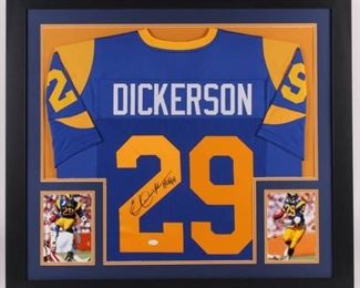 Eric Dickerson signed jersey; framed