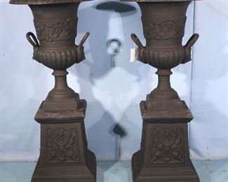 229a  Pair of cast iron planters on stand, 42 in. T, 19 in. Dia.