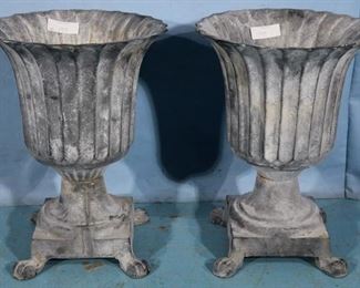 199a  Pair of metal urns with claw feet, 19 in. T, 14 in. Dia.