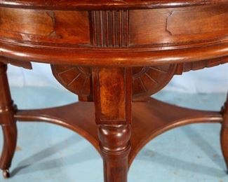 223d  Burl walnut center parlor table attrib. to T. Brooks, 31 in. T, 36 in. Dia.