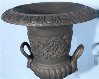 229b  Pair of cast iron planters on stand, 42 in. T, 19 in. Dia.