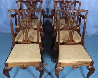 248a  Set of 6 mahogany Chippendale dining chairs with 2 arm chairs and yellow upholstery