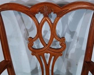 248c  Set of 6 mahogany Chippendale dining chairs with 2 arm chairs and yellow upholstery