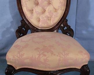 357a  Rosewood parlor ladies chair with pink fabric, 36 in. T, 23 in. D, 24 in. W.