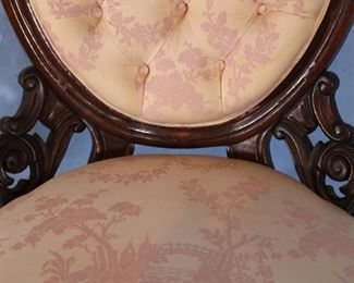 357b  Rosewood parlor ladies chair with pink fabric, 36 in. T, 23 in. D, 24 in. W.