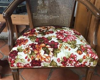 Floral Cane & Rattan Barrel Chair