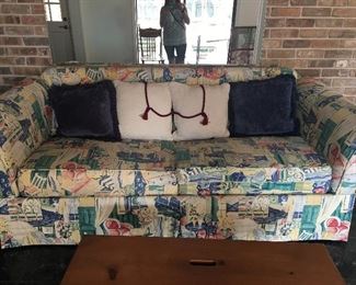Vintage Sleeper Sofa with French Print