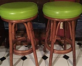 Super Cool Lime Vinyl Swivel Bar Stools with Cane Bottom