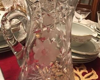 Beautifully  Etched Crystal Pitcher
    
