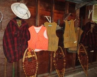 Pierson snowshoes , fishing vests & wool hunting jackets