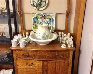 Stained glass, bowl and pitcher