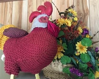 Rooster decor and floral arrangements