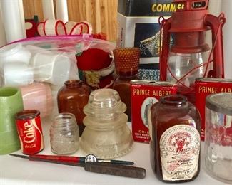 Vintage ice picks, Coca-Cola, bottles, Prince Albert cans