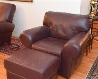 Brown Leather Lounge Chair with Ottoman