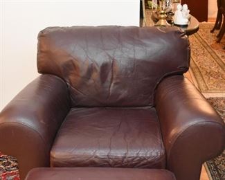 Brown Leather Lounge Chair with Ottoman