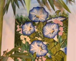 Ceramic / Glazed Tile Wall Hanging (Morning Glories)