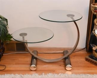 Modern Double Round End Table with Glass Top (there is also a matching coffee /cocktail table)