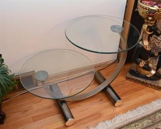 Modern Double Round End Table with Glass Top (there is also a matching coffee /cocktail table)