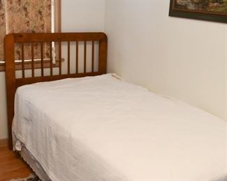 Twin Bed with Wood Headboard, Mattress, Box Spring