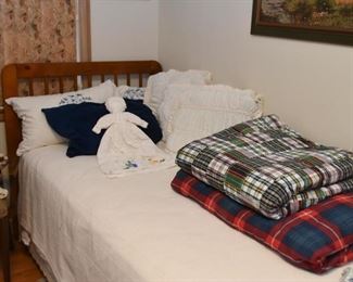 Twin Bed with Wood Headboard, Mattress, Box Spring