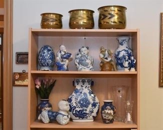 Brass Planters, Blue & White Porcelain / Pottery