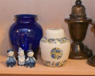 Bookends, Blue Glass Vase, Ginger Jar, Dutch Salt & Pepper Shakers