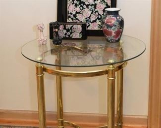 Brass Side Table with Glass Top