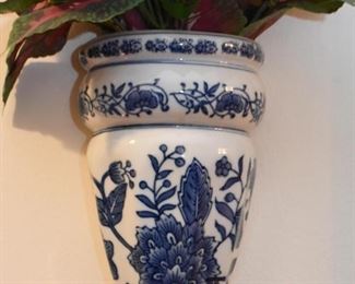 Blue & White Pottery Wall Pocket