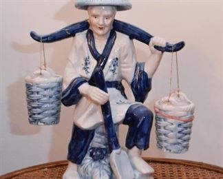 Asian Blue & White Pottery Figurines