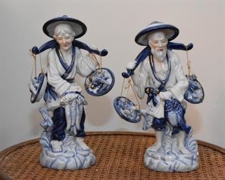 Asian Blue & White Pottery Figurines