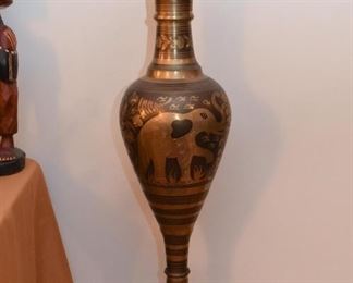 Brass Floor Vase with Elephant