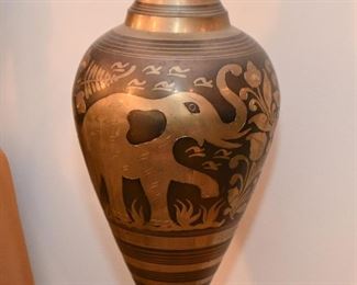Brass Floor Vase with Elephant