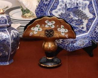 Vintage Hand Painted Glass Pedestal Napkin Holder