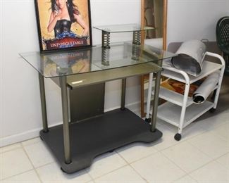Metal & Glass Computer Desk, White Metal Rolling Cart