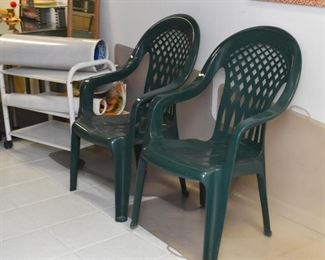 Green Plastic Patio / Garden Chairs (2)