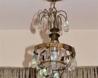 Small Crystal & Brass Ceiling Light Fixture / Pendant