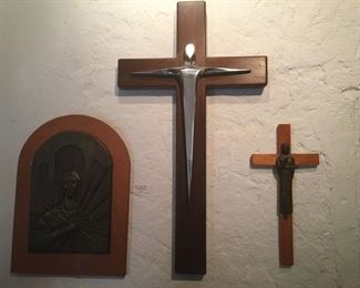 Nambe on mahogany cross and bronze on pine 'Benediction'