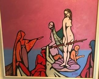 Mixed media acrylic and fabric ' Aeolia'