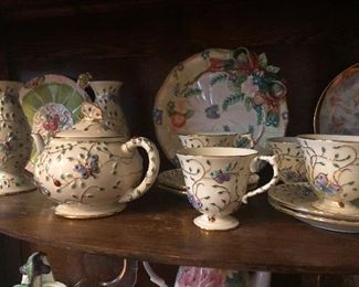 Lenox SUMMER ENCHANTMENT Tea set with candle sticks. There are ladybugs on these for extra enchantment.