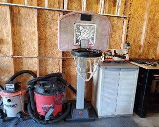 Craftsman & Rigid Wet Dry Vacs, basketball ring, storage cabinet