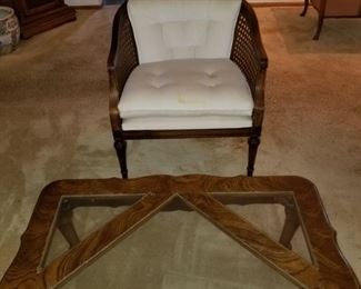 Accent chair, glasstop coffee table