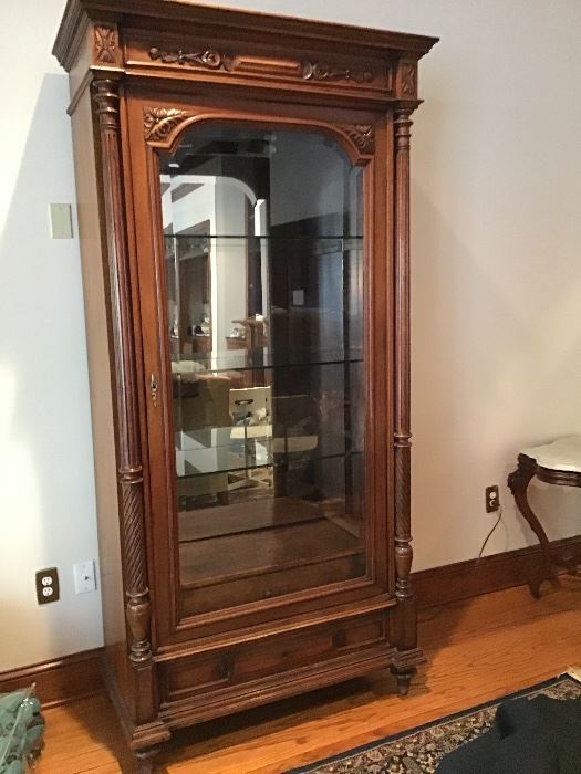 Beautiful antique display cabinet with glass shelves