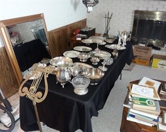 Silver Plate Collection, Large Wall Mirror, Music Stand, and Books