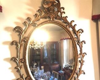 Large gold gilt neo-classical oval mirror