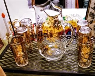 GLASS WATER PITCHER AND TUMBLERS