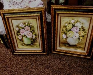 PAIR OF ROSE FLORAL PICTURES