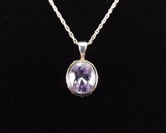 .925 Sterling Silver Oval Cut Amethyst Pendant Necklace

