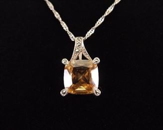 .925 Sterling Silver Art Nouveau Citrine Crystal Pendant Necklace
