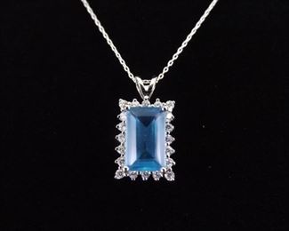 .925 Sterling Silver Topaz Crystal Pendant Necklace
