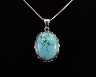 .925 Sterling Silver Howlite Cabochon Pendant Necklace
